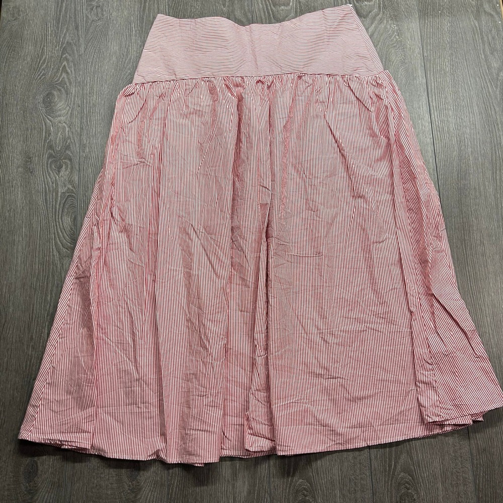 Urban Outfitters ReMade Red White Striped Midi Skirt Large High Waist Gathered
